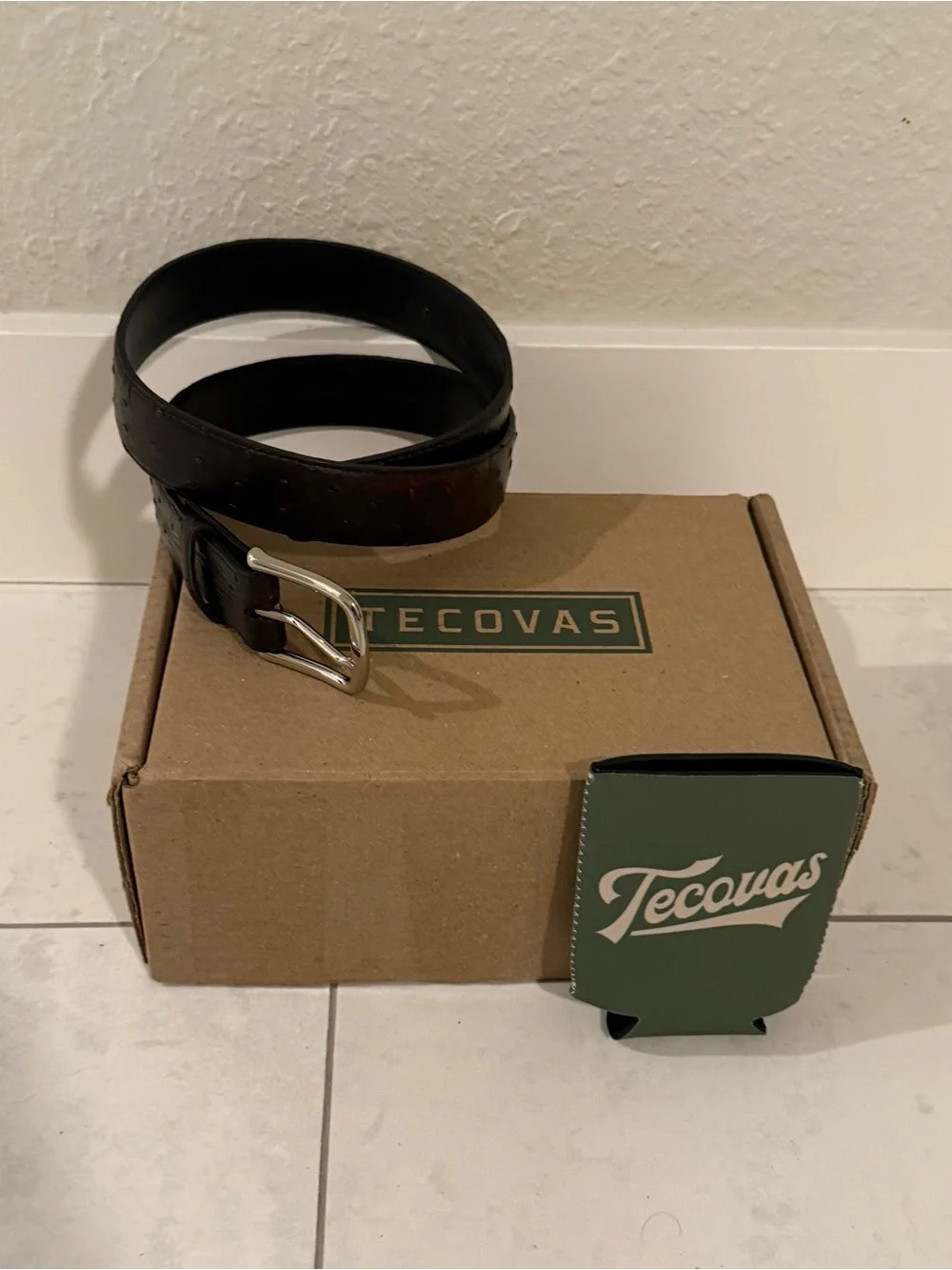 NEW Tecovas Men’s Full-Quill Ostrich Leather Belt Size 32- RARE BLACK CHERRY